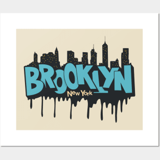 New York Brooklyn - Brooklyn Schriftzug - Brooklyn Logo mit skyline Posters and Art